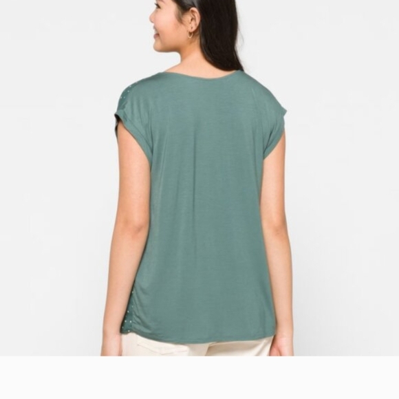 Papermoon Green Polka Dot Split-Neck Cap Sleeve Blouse - Picture 2 of 5